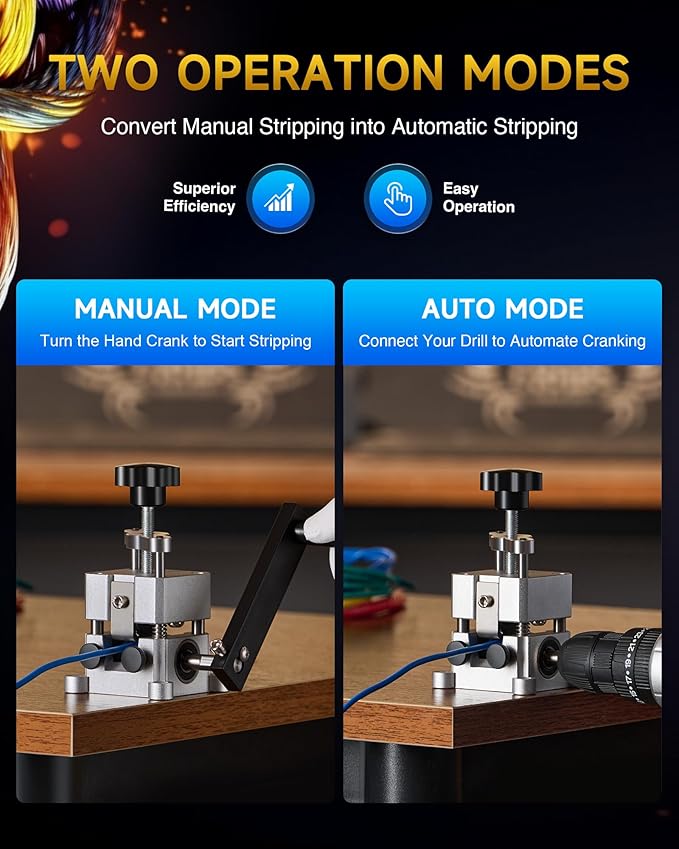 CREWORKS Wire Stripper Machine, 0.06"-1" Manual Wire Stripping Machine, Drill Compatible Copper Wire Stripping Tool for Scrap Wire with 2 Feed Hole Plates, Wire Stripper Power Tool for Cable Recycling