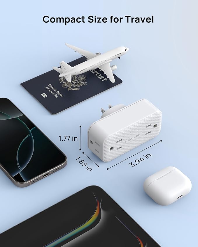 TROND Surge Protector Outlet Extender with 360 Rotating Plug, 4 AC Plug Adapter, 900 Joules Surge Protection, A Small Charging Station, 3-Sided Outlet Splitter for Home Office Travel Dorm, White