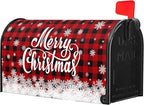 Kawani Merry Christmas Mailbox Cover Winter Snowflake Red Black Buffalo Plaid Christmas Decorative Mailbox Cover Magnetic Standard Size 25.5x21 Inch Xmas Post Box Cover Wraps for Garden Yard Decor