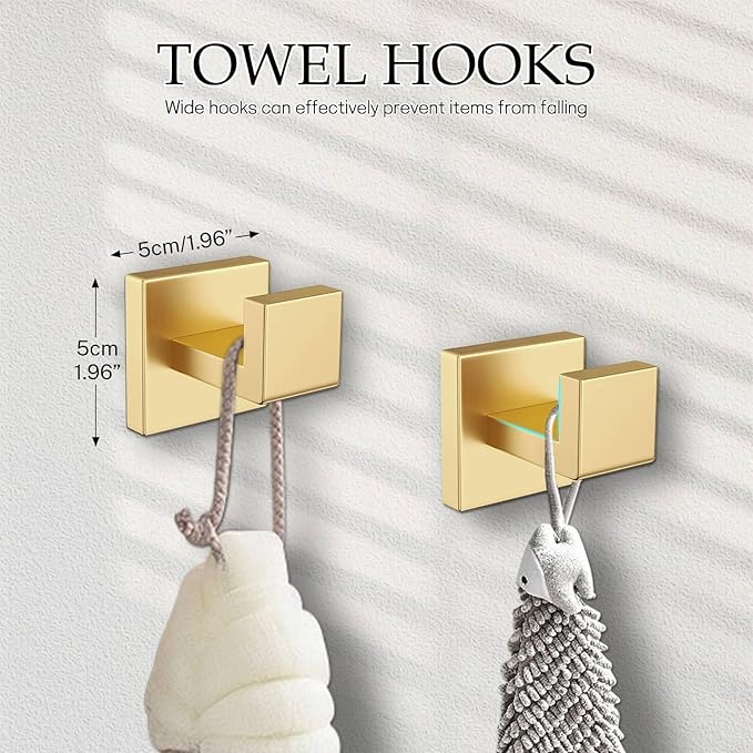 Brushed Gold Bathroom Hardware Set,5-Piece Gold Towel Bar Set Stainless Steel Towel Holder Set 16 Inch Towel Bar Towel Rack Set for Bathroom,Wall Mounted