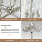 Brushed Nickel Chandelier 6-Light, Dining Room Light Fixture Geometric Metal Modern Chandelier Lighting for Kitchen Island Living Room Entryway, 20 Inch Pendant Lighting Hanging Ceiling Lamp