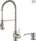 KRAUS Britt Commercial Style Spot Free Stainless Steel Pre-Rinse Kitchen Faucet with Deck Plate and Soap Dispenser, KPF-1690SFS-KSD-31SFS