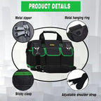FASTECH 22 Inch Tool Bag With Molded Base and Comfortable Shoulder Straps, Waterproof Wide Mouth Tool Kit, Tool Storage Package For Men/Women (Green22IN)