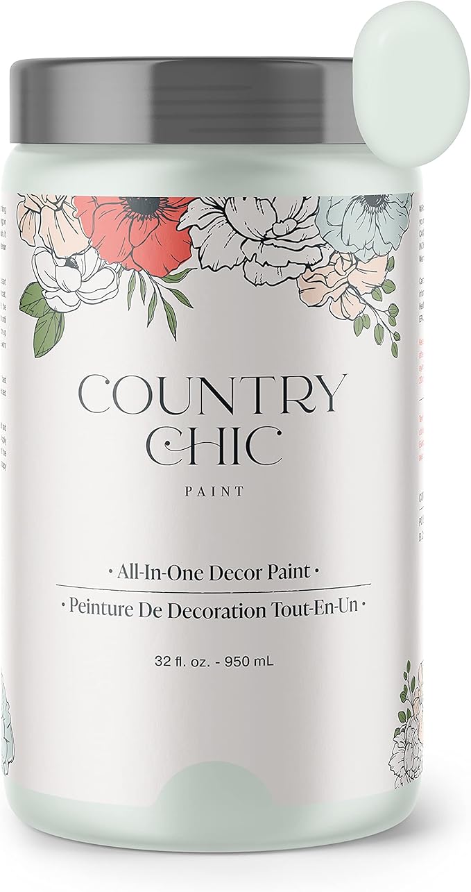 Country Chic All-in-One Chalk Paint for Furniture, Cabinets, Home Decor, Eco-Friendly, Matte Finish, Built-In Primer & Top Coat for Wood, Metal - String of Pearls (Light Green) - Quart 32 oz (950 ml)