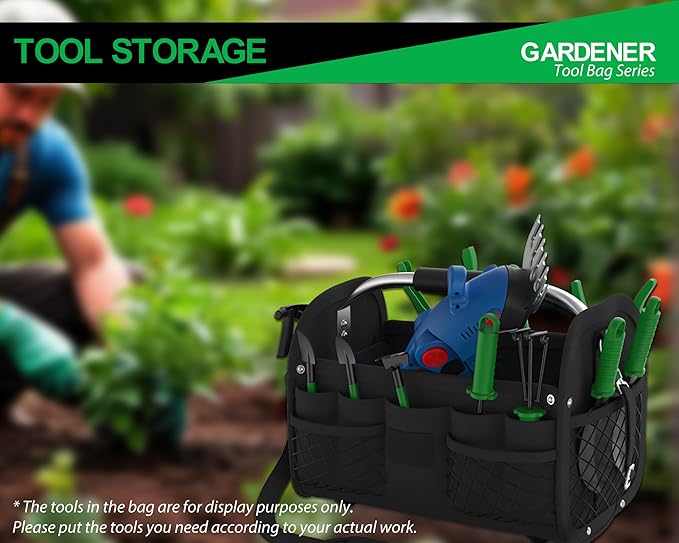 16 Inch Tool Bag, Open Top Tool Tote Bag, Tool Storage Bag with Handle and Shoulder Strap, Tool Box Organizer for Electricians, Gardeners, Mechanics