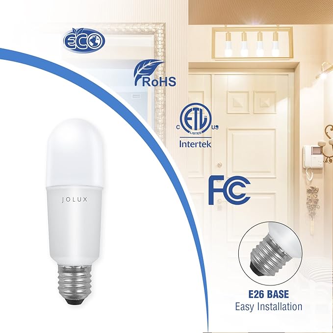 Jolux led Stick Lights for Enclosed Fixture,Led bulbs100 Watt Equivalent,5000K Daylight,1500 LM,E26 Medium Screw Base,High Lumen Light Bulb,Non-Dimmable, 6 Count (Pack of 1)………