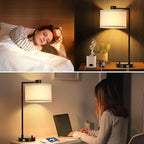 Luvkczc Table Lamp for Bedroom Set of 2 with USB C+A Ports - Fully Stepless Dimmable Bedside Lamp with Linen Lampshade - Contemporary Lamp for Living Room Reading Office, 2 Bulbs Included (Red Brown)