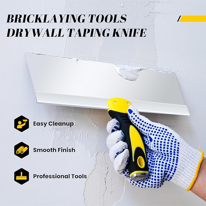 Mister Rui Taping Knife, 14 Inch Stainless Steel Drywall Tools, Soft Grip Handle, Spackle Knife, Taping Tools for Effortless Drywall Repairs & Finishing Touches