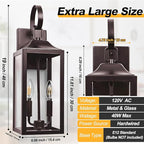 19" Oil Rubbed Bronze Outdoor Wall Lantern 2-Light, Large Outside Modern Sconce Light Fixture, Brown Porch Light Wall Mount with Glass, Waterproof Farmhouse Exterior Lamp Lighting, 2 Pack