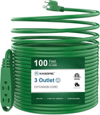 K KASONIC - 100-Feet 3 Outlet Extension Cord, UL Listed, 16/3 SJTW 3-Wire Grounded, 10 Amp 125 V 1625 Watts, Multi-Outlet Indoor/Outdoor Use, Green