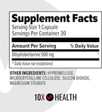 10X Health Berberine Supplement 500mg - Contains Dihydroberberine Supplement for Better Absorption - Supports Cardiovascular & Gut Health Supplements for Women & Men - 30 Capsules
