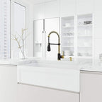 VIGO Brant 19'' H Single Handle Pull-Down Sprayer Kitchen Faucet in Matte Brushed Gold and Matte Black-VG02003MGMB