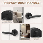 Matte Black Privacy Door Handle Modern, 4 Pack Keyless Interior Door Lever, Knurled Round Door Lock Set for Bedroom and Bathroom, Reversible for Right & Left Side