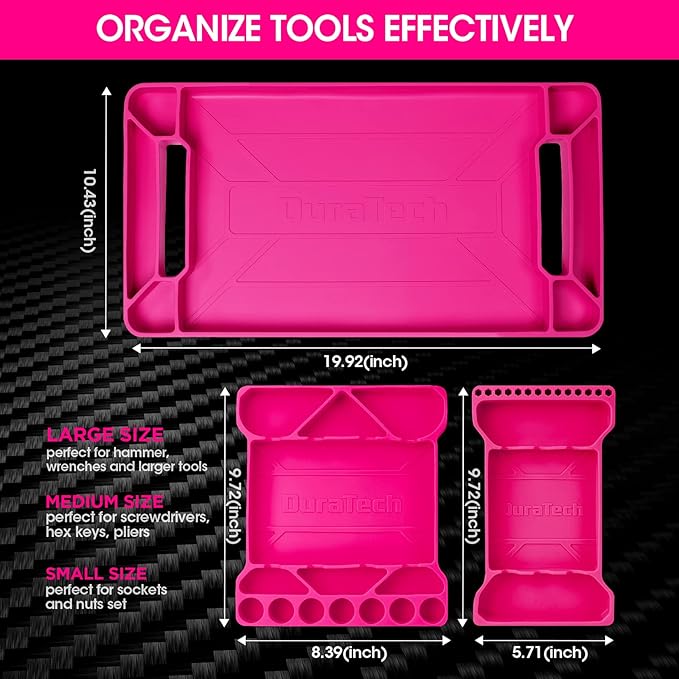 DuraTech Flexible Tool Tray, Silicone Tool Holder for Mechanics Storage, Heat and Chemical Resistant Tool Organizer for Automotive, Industry and Household(3pack Pink)