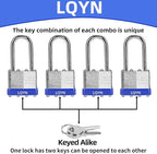 Padlocks with Same Key, LQYN 48 Pcs Laminated Keyed Padlock (1-9/16", 40mm), Keyed Alike Locks, Long Shackle, for Storage Locker, Hasp Latch, Toolbox, Sheds