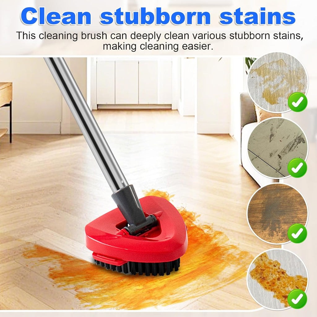 4-Section Stainless Steel Spin Mop Handles, Mop Base & Upgrade Scrub Brush Combo for Ocedar EasyWring RinseClean 2 Tank System, Mop Handle Mop Base & Brush Set for O Cedar, Universal Thin Screw Joints