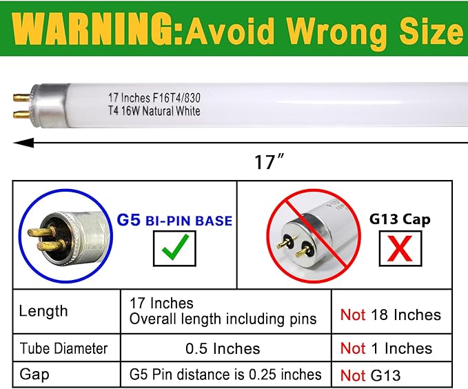 F16T4 17 Inch Fluorescent Light Bulb 16W for Furnlite FC 952, T4 16 Watt Fluorescent Tube for Westek 20125 FA200WBC, Warm White G5 Base 4 Pack