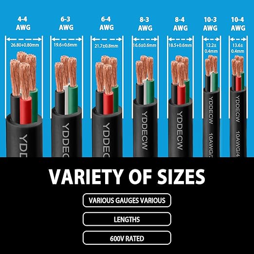 15ft 4/4 4 AWG Portable Power Cable (4 Conductor) - SOOW 600V 4 Gauge Electric Wire for Motor Leads, Portable Lights, Battery Chargers and Machinery - 4 Conductor - 15 Feet Electrical Cord