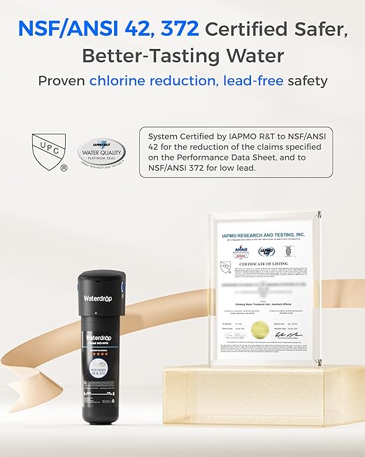 Waterdrop 10UB Under Sink Water Filter, Reduces PFAS, PFOA/PFOS, Lead, Chlorine, Bad Taste, NSF/ANSI 42 Certified, 11K Gallons, Easy Installation