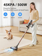 Cordless Vacuum Cleaner Handheld Vacuums 500W/45Kpa Lightweight Stick Vacuums Powerful Suction with 60min Runtime for Home Pet Hair Car