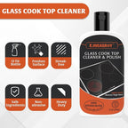 Glass Stove Top Cleaner Kit 12 oz, Cooktop Cleaner and Polish Non-Abrasive No Scratch Removes Tough Stains, with Scrubbing Pad, Handle, Scraper, Cloth