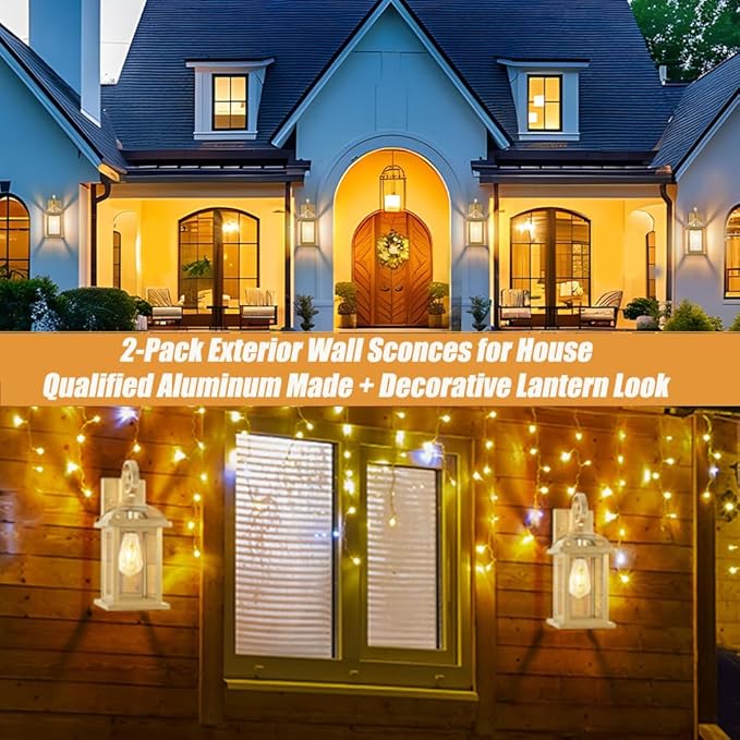 Gold Outdoor Wall Lights 2-Pack 15 Inch, Aluminum Anti-Rust Large Exterior Porch Wall Lanterns with IP65 Waterproof Clear Glass Brass Outdoor Lights Wall Mount Exterior Lights for House