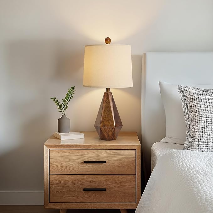 PoKat 20.25" Farmhouse Table Lamps Set of 2 for Night Stands, Vintage Bedroom Lamps for Bedroom Living Room, Retro Bedside Lamps for End Table, Suitable for Small Place, Retro Sweep Gold