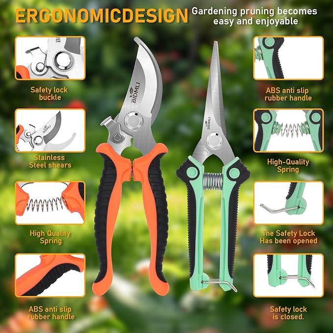 4-Pack Multifunctional Garden Scissors Set-BIDMLI Stainless Steel Pruning &Floral Shears with One-Piece Handle Blades for Tree Pruning, Flower Trimming, and Fruit Picking Tasks at Home&Garden Tool.