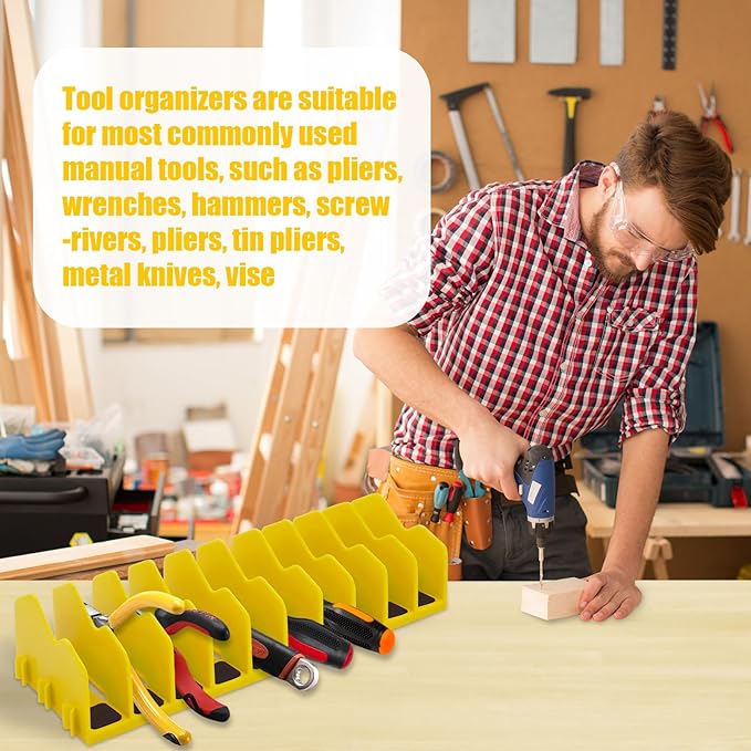Plier Organizer, 2 Pack Pliers Rack for Toolbox Pliers Wrench Screwdriver, 20 Slots Tool Boxes Drawer Storage for Cutters Tools with Non-Slip Rubber Base,Yellow