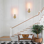 Modern Brass Hardwired Wall Sconces, 21'' Knurled Bathroom Wall Sconce, Indoor Wall Sconce,Copper and Tube Glass Vanity Light, for Living, Bedroom, Hallway, Staircases, Include Bulbs