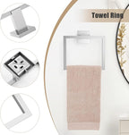 TQKAG Brushed Nickel Bathroom Hardware Accessories Set 5 Pieces, Double Post Pivoting Toilet Paper Holder Set Stainless Steel Square Bathroom Towel Bar Holder Set Wall Mounted