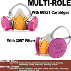 RANKSING Respirator Mask with Filters and Glasses to Against Dust Gases Fumes in Painting Spraying Sanding Orange/Pink