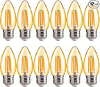 FLSNT 40W Equivalent LED Chandelier Light Bulbs, Dimmable Amber LED B11 E26 Candelabra Base Bulbs, 2200K Warm White, 330LM, 12 Pack UL,CA65 Listed.