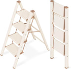 GameGem 4 Step Ladder, Aluminum Folding Step Stool with Anti-Slip Sturdy and Wide Pedal, Lightweight Portable Stepladder for Home and Kitchen Use Space Saving, 330 lbs, Chocolate White