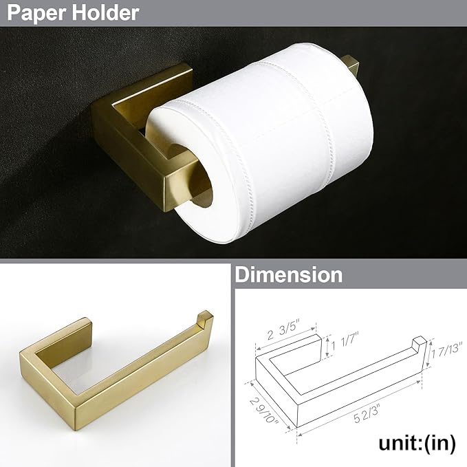 BAGNOLUX Brushed Gold Towel Bar, Bath Towel Holder 304 Stainless Steel, Towel Racks for Bathroom, Square Bathroom Accessories Set Towel Bar Set Heavy Duty, Brushed Light Yellow Gold