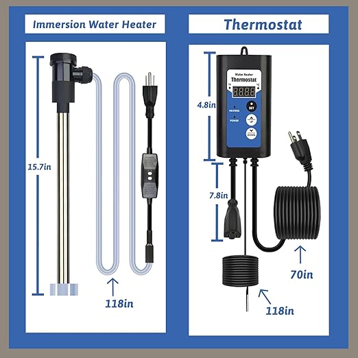 1500W Immersion Water Heater Portable Electric Hot Tub and Pool Submersible Water Heater with Temp Control, GFCI for Bathtubs, Baptistry, spa tub, Above Ground Pool, Inflatable Pool & Bucket