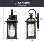 zeyu 15 Inch Outdoor Wall Lights Exterior, Outdoor Patio Light Fixture for Garden Porch, Die-Cast Aluminum with Water Ripple Glass, Black Finish, ZD100B BK-WP