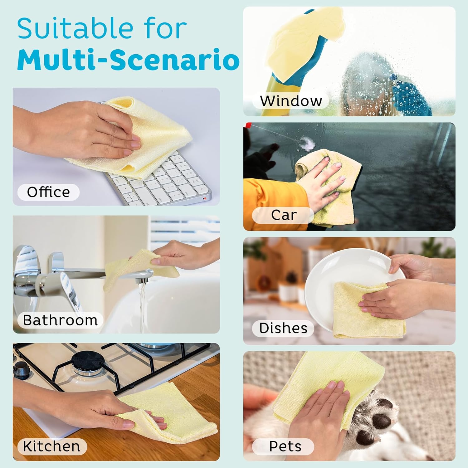 Matthew Microfiber Cleaning Cloth Roll 72Pack (12" x 12") Reusable Paper Towels&Washable Tear Away Towels,Ultra Water Absorbent Lint&Streak Free Cleaning Rags for Glass,Dishwash,Bathroom,Cars-Yellow