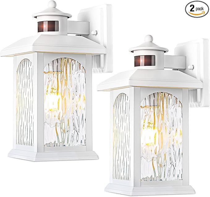 Advanced Motion Sensor Outdoor Lights 2 Packs - White Dusk to Dawn Outdoor Lighting, Anti-Rust Exterior Light Wall Mount Fixtures, Waterproof Porch Outside Lights Wall Sconce for House, Garage