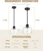 Emak 2 Pack Pendant Lights Kitchen Island, 8 Inch Black Pendant Light with Seeded Glass Shade, Modern Farmhouse Hanging Light Fixture for Kitchen Island, Bathroom, Bedroom, PL122-BK-2PK