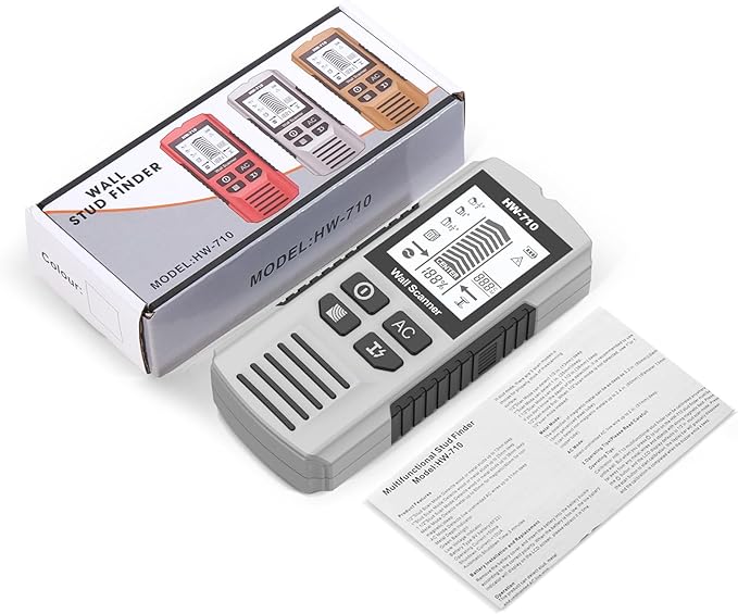 Stud Finder Wall Scanner 5-in-1 Upgraded Chip FOGZUVR: Wall Detector Detect Wood/Metal/AC Wire/Pipe, Wire finder LCD Display & Audio Alarm for Edge/Center Precision, Sky Silver(Without 9V Batteries)