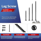 #14 x 3 Inch Lag Screws (176Pcs) 4lb. Structural Wood Screw, Black, Carbon Steel, Washer Head, Rust Resistant epoxy Coated, T30 Star Bit