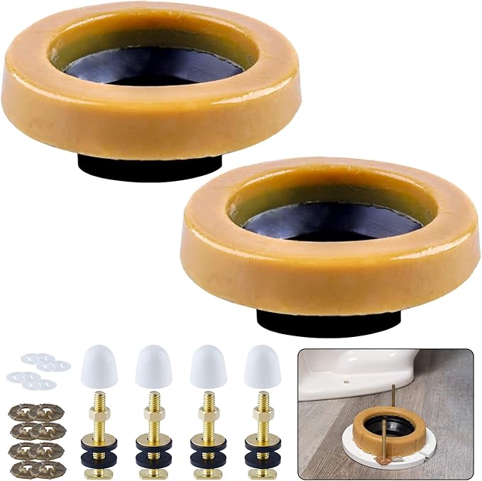 Wax Ring Toilet Kit,Includes Flanges and Bolts for reinstalling The Toilet,Fits 3-inch or 4-inch Waste Lines(2 PCS)