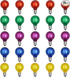 25 Pack G40 Colored LED Bulbs, Frosted Multicolor Globe Replacement Bulbs, 0.6 Watt E12 C7 Candelabra Base LED Bulbs for Outdoor Christmas String Lights, 2700K Warm White- Frosted Multicolor