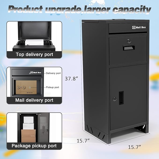 Package Delivery Boxes for Outside,Parcel Drop Boxes with Lock,Custom Address Stickers Package Drop Boxes for Outside is Weatherproof,Package Delivery Box for Porch,No Installation(15.5*15.5*38 in)