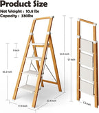 Taranta 4 Step Ladder, Portable Folding Ladder with Wide Pedal, Lightweight Aluminum Step Stool with Convenient Handgrip, 330 lbs Capacity Stepladder for Home, Office - White Woodgrain