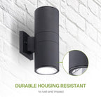 ASD 2 Light Dusk to Dawn Outdoor Wall Light Fixture | 120W E26 Bulb Socket 120V ETL Cylinder Up Down Lights | LED/CFL/Incandescent Bulb Exterior Wall Sconce | Front Door, Porch, Patio | Black, 6 Pack