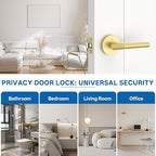 Amerdeco 10 Pack Brushed Gold Door Handles Interior, Knurled Privacy Door Handles with Lock,Gold Door Lever for Bedroom or Bathroom,Reversible Keyless for Left Right Handed Doors AM0027