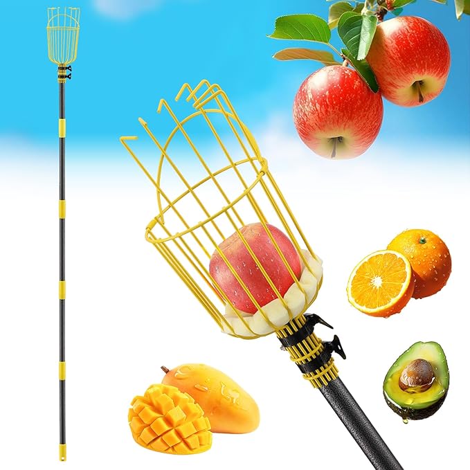 Fruit Picker Pole Tool – Ladder-Free Harvesting Aid, Safe for Elderly and Children, Durable Stainless Steel Design – Adjustable Long Pole Picker for Apples, Avocados, Oranges, Grapefruit, Plums, Pear
