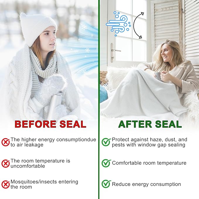 Transparent Window Weather Sealing Tape 2 Inch x 35 Yards Weather Stripping Residue Free Clear Window Draft Isolation Sealing Film Tape for Doors Windows and Shower Glass Gaps